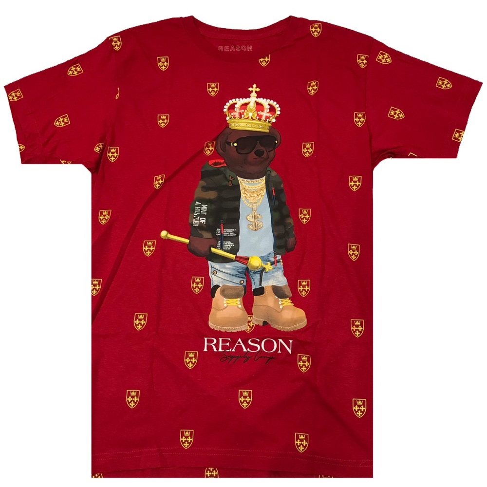 Men’s “Crown Bear” tee 👑 🐻 red. S, M, L, and XL.